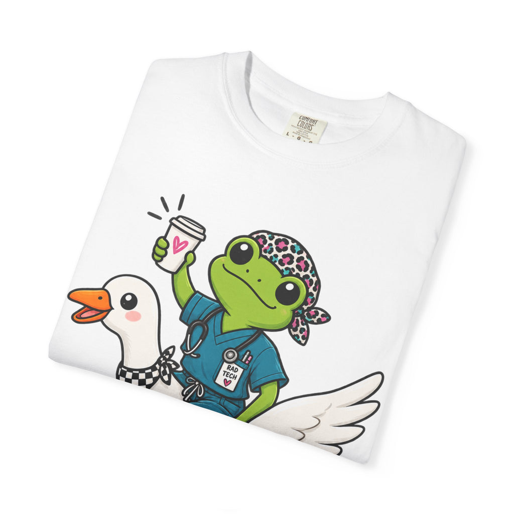 Just Winging It Nurse T-Shirt — Frog Scrub Nurse Riding Goose Graphic Tee