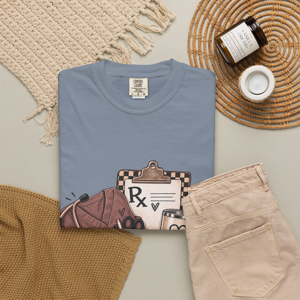Nurse Life Graphic T-Shirt — Medical Symbols, Heartbeat & Clipboard Design