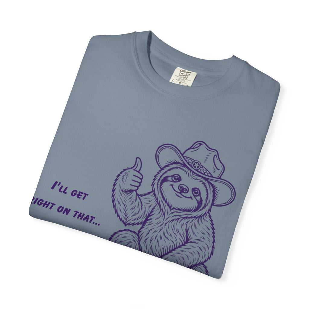 Sloth on Turtle T-Shirt – “I’ll Get Right on That” Vintage Graphic Tee
