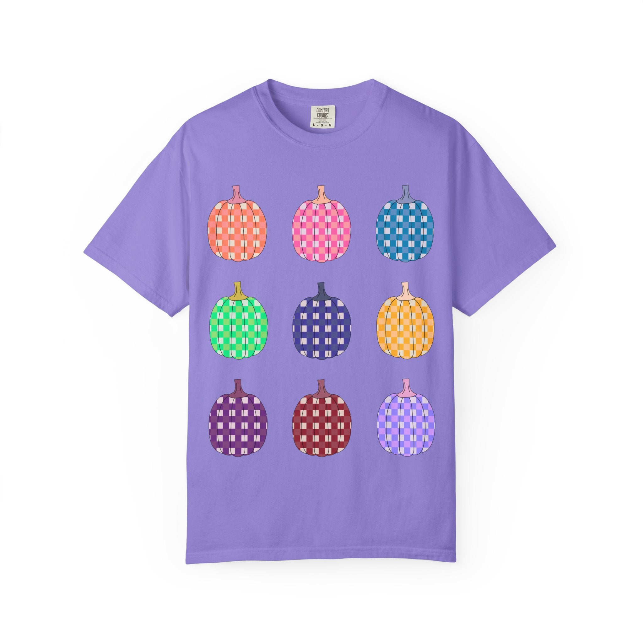 Pumpkin Grid T‑Shirt — Colorful Patterned Pumpkins Tee for Fall & Halloween