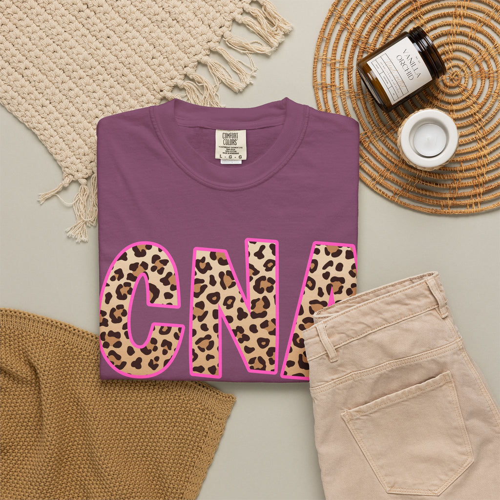 CNA Leopard Print Tee — Pink Outline Certified Nursing Assistant Shirt