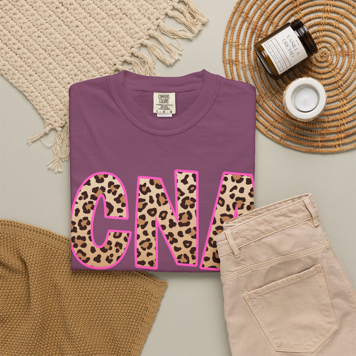 CNA Leopard Print Tee — Pink Outline Certified Nursing Assistant Shirt