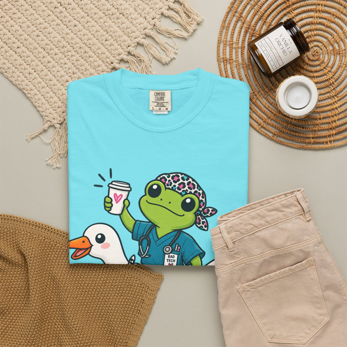 Just Winging It Nurse T-Shirt — Frog Scrub Nurse Riding Goose Graphic Tee