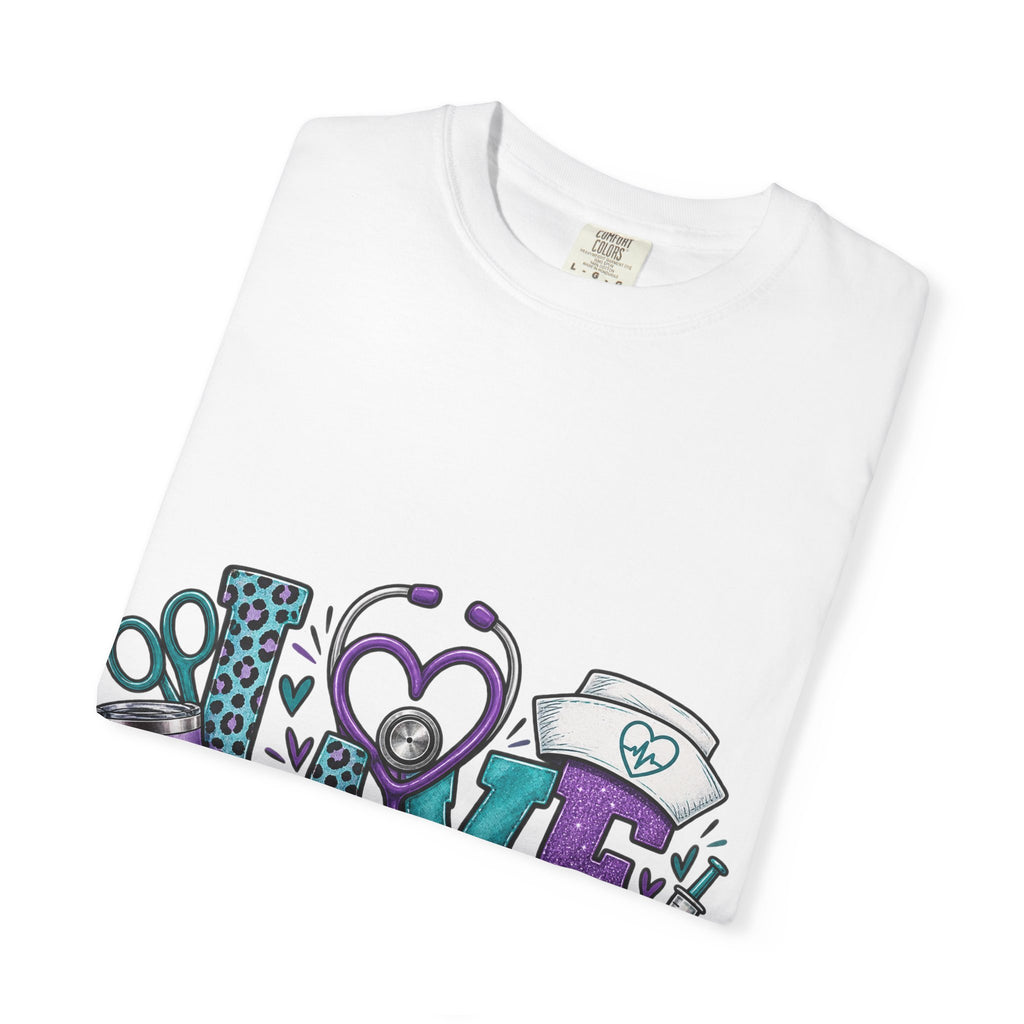 Nurse Love T-Shirt — Medical Hearts, Stethoscope & Scrubs Graphic
