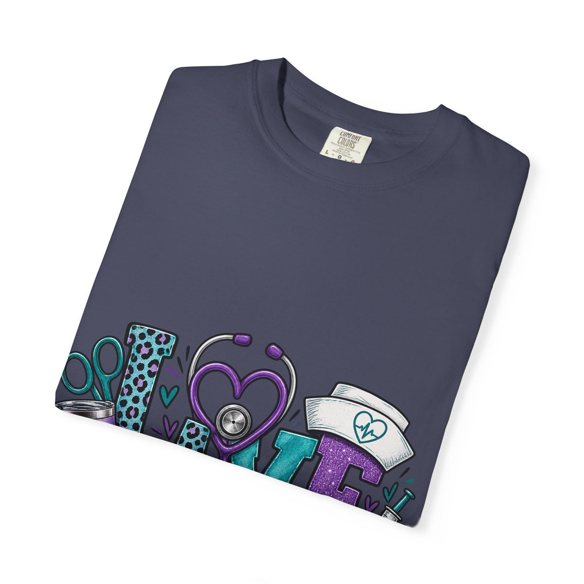 Nurse Love T-Shirt — Medical Hearts, Stethoscope & Scrubs Graphic