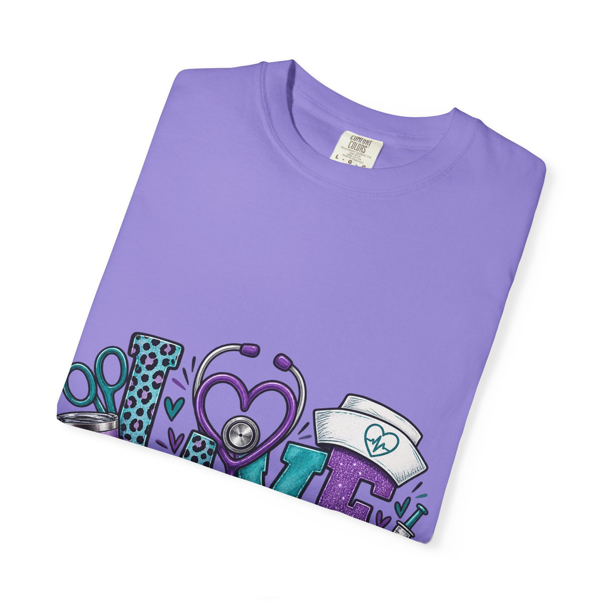 Nurse Love T-Shirt — Medical Hearts, Stethoscope & Scrubs Graphic