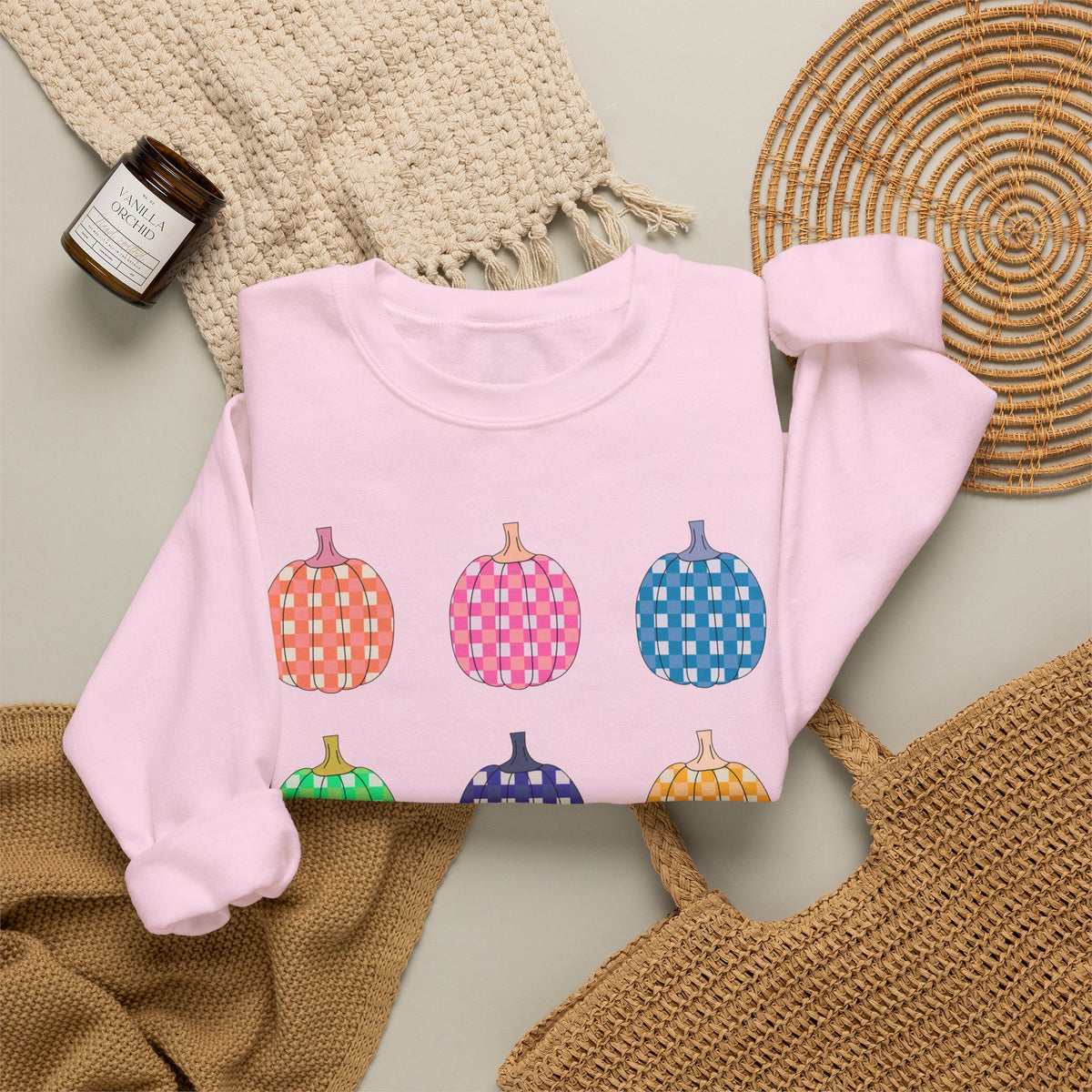 Pumpkin grid autumn Crewneck Sweatshirt