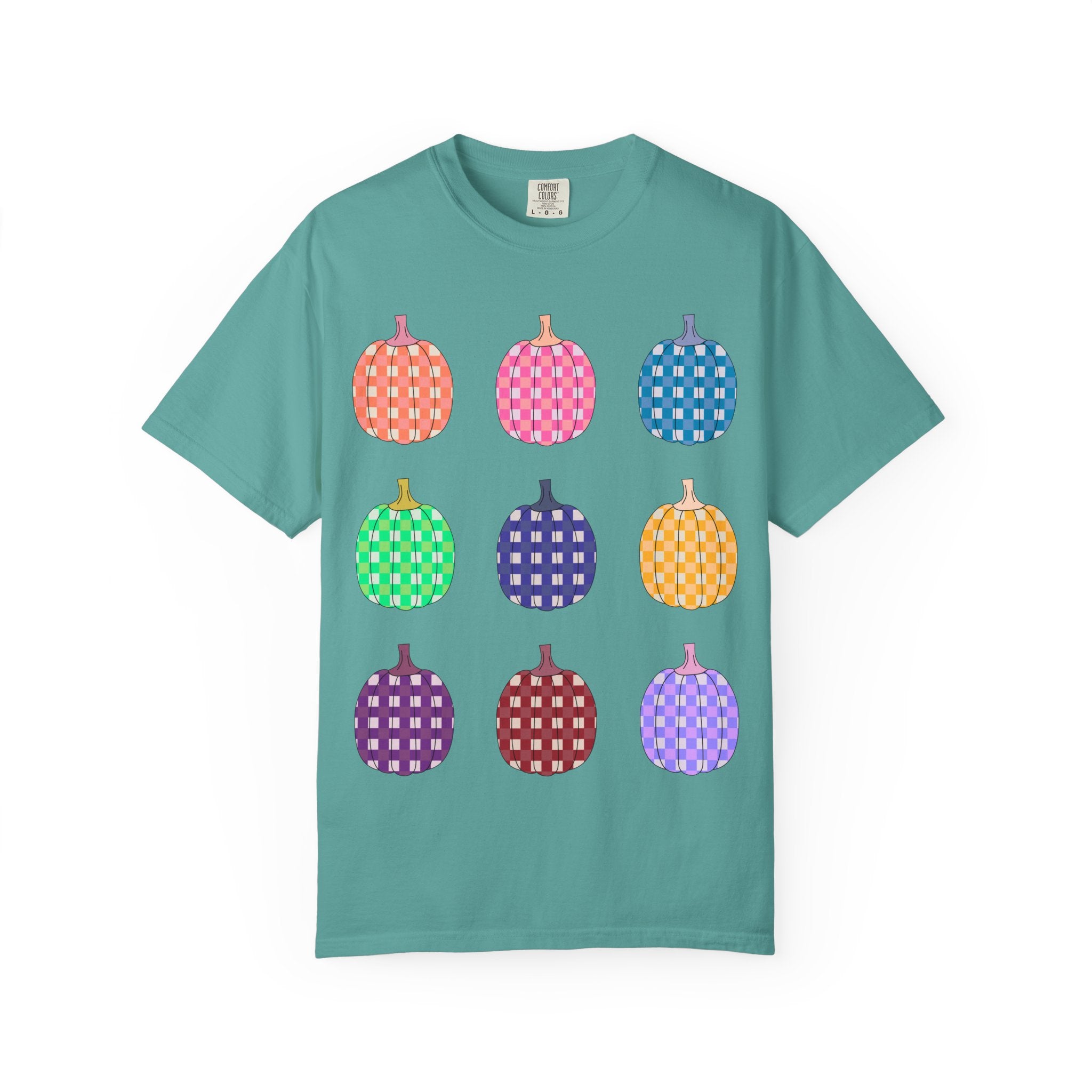 Pumpkin Grid T‑Shirt — Colorful Patterned Pumpkins Tee for Fall & Halloween