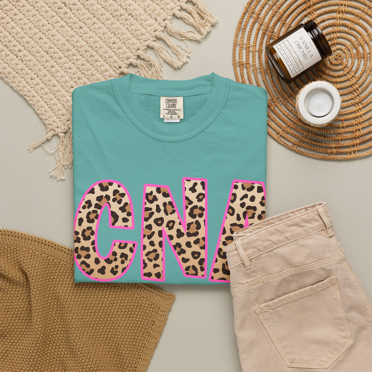 CNA Leopard Print Tee — Pink Outline Certified Nursing Assistant Shirt