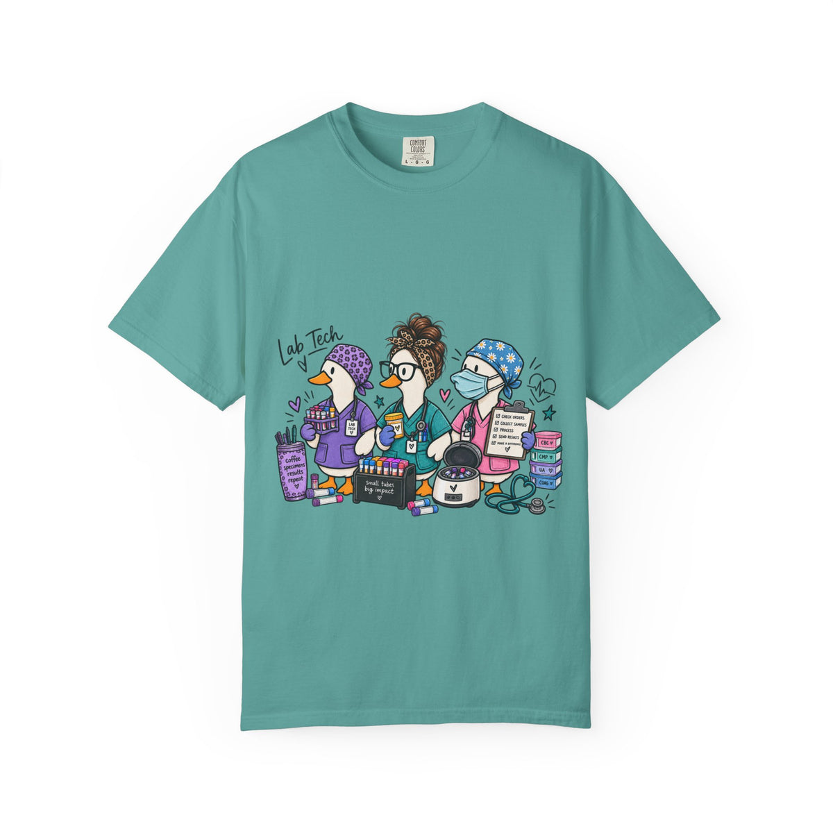 Lab Tech Team T-Shirt — Cute Cartoon Laboratory Scientist Shirt for Medical & Research Staff