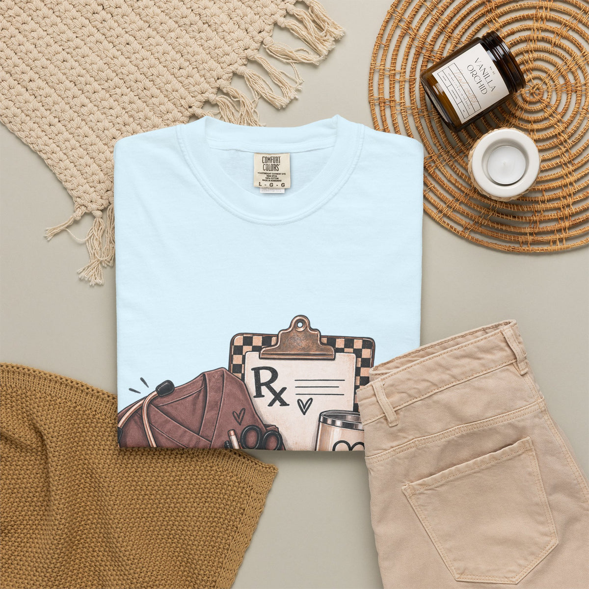 Nurse Life Graphic T-Shirt — Medical Symbols, Heartbeat & Clipboard Design