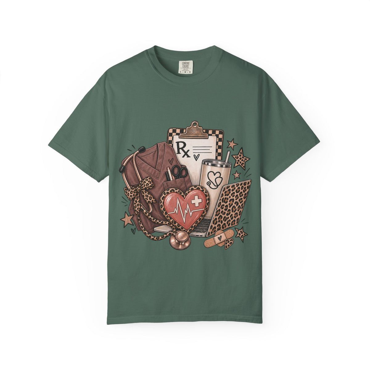 Nurse Life Graphic T-Shirt — Medical Symbols, Heartbeat & Clipboard Design