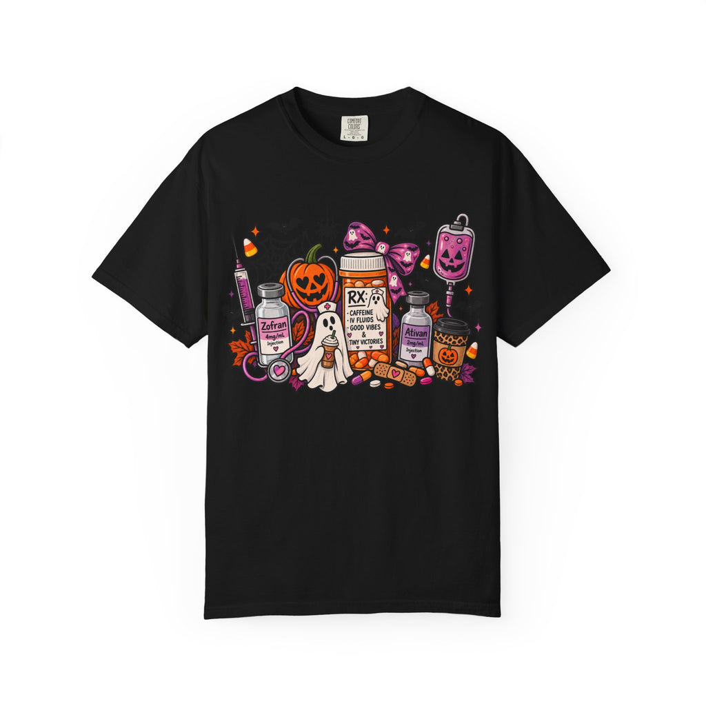 Halloween Pill Bottle T-Shirt — Candy, Pumpkins & Spooky Medicine Design