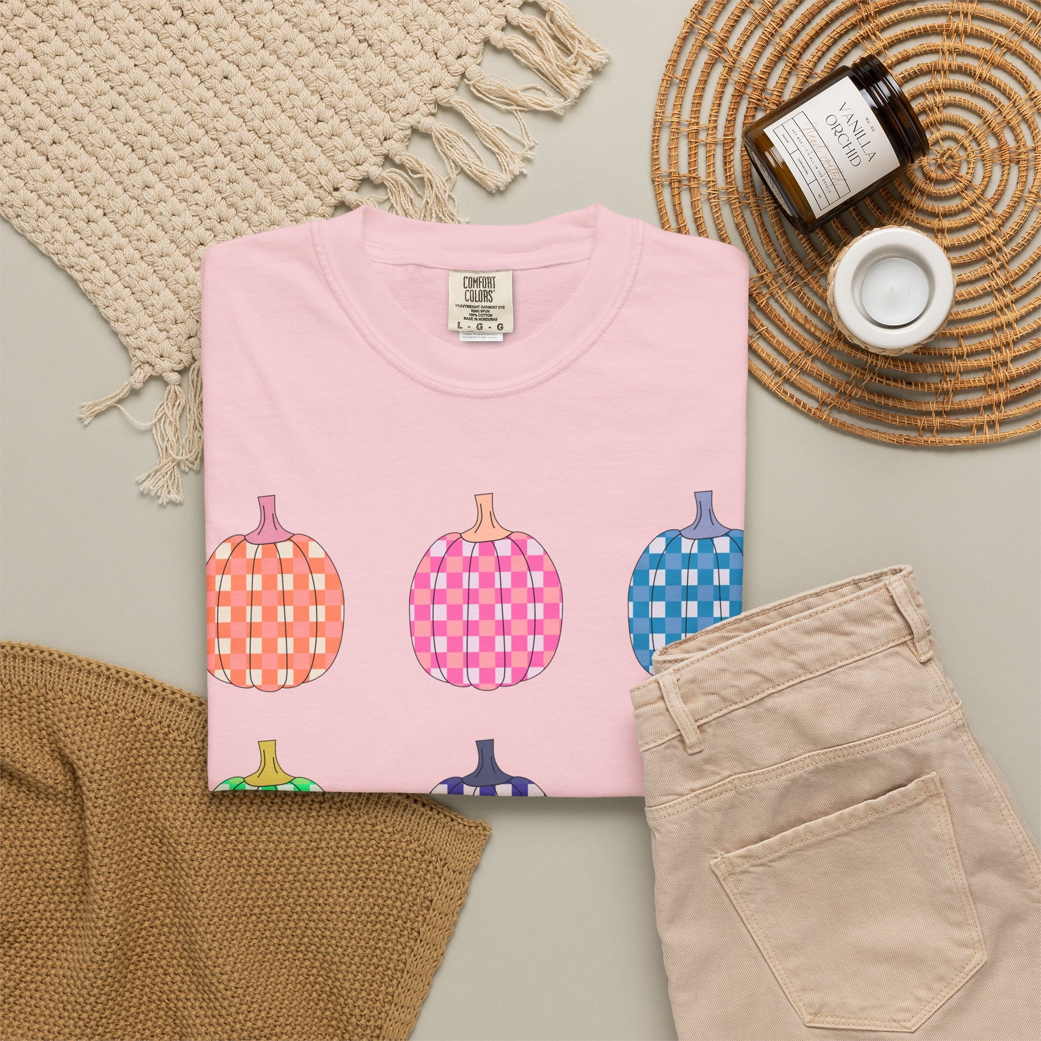 Pumpkin Grid T‑Shirt — Colorful Patterned Pumpkins Tee for Fall & Halloween