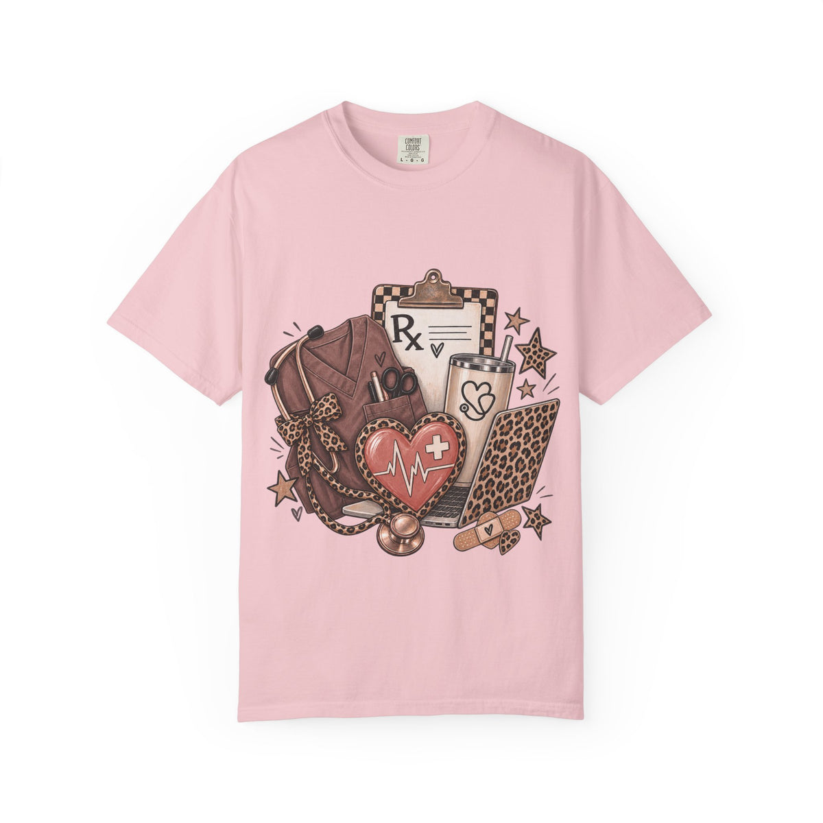 Nurse Life Graphic T-Shirt — Medical Symbols, Heartbeat & Clipboard Design