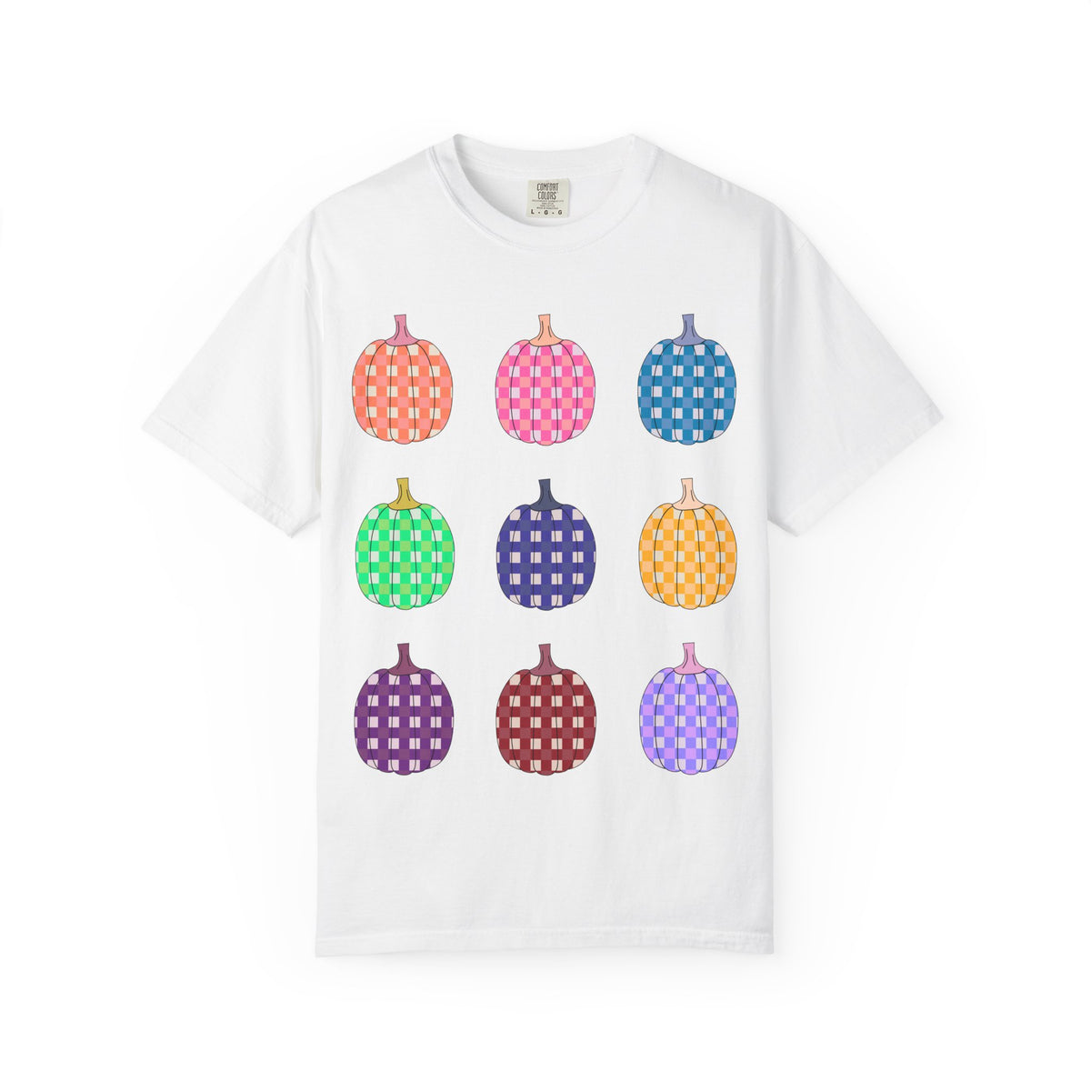 Pumpkin Grid T‑Shirt — Colorful Patterned Pumpkins Tee for Fall & Halloween