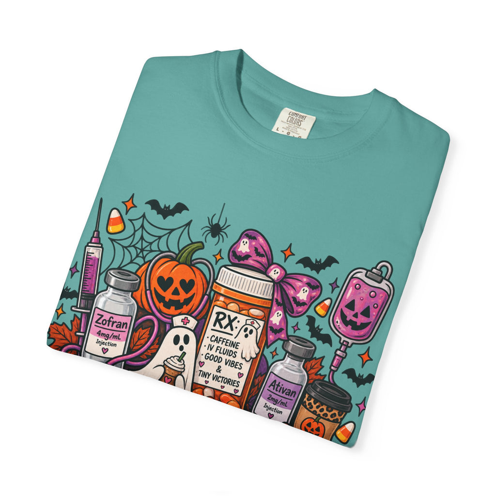 Halloween Pill Bottle T-Shirt — Candy, Pumpkins & Spooky Medicine Design