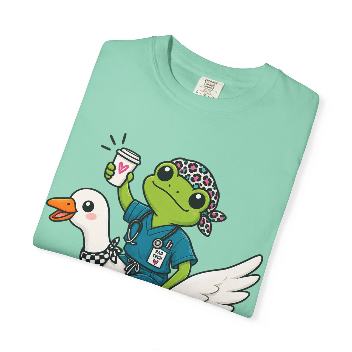 Just Winging It Nurse T-Shirt — Frog Scrub Nurse Riding Goose Graphic Tee