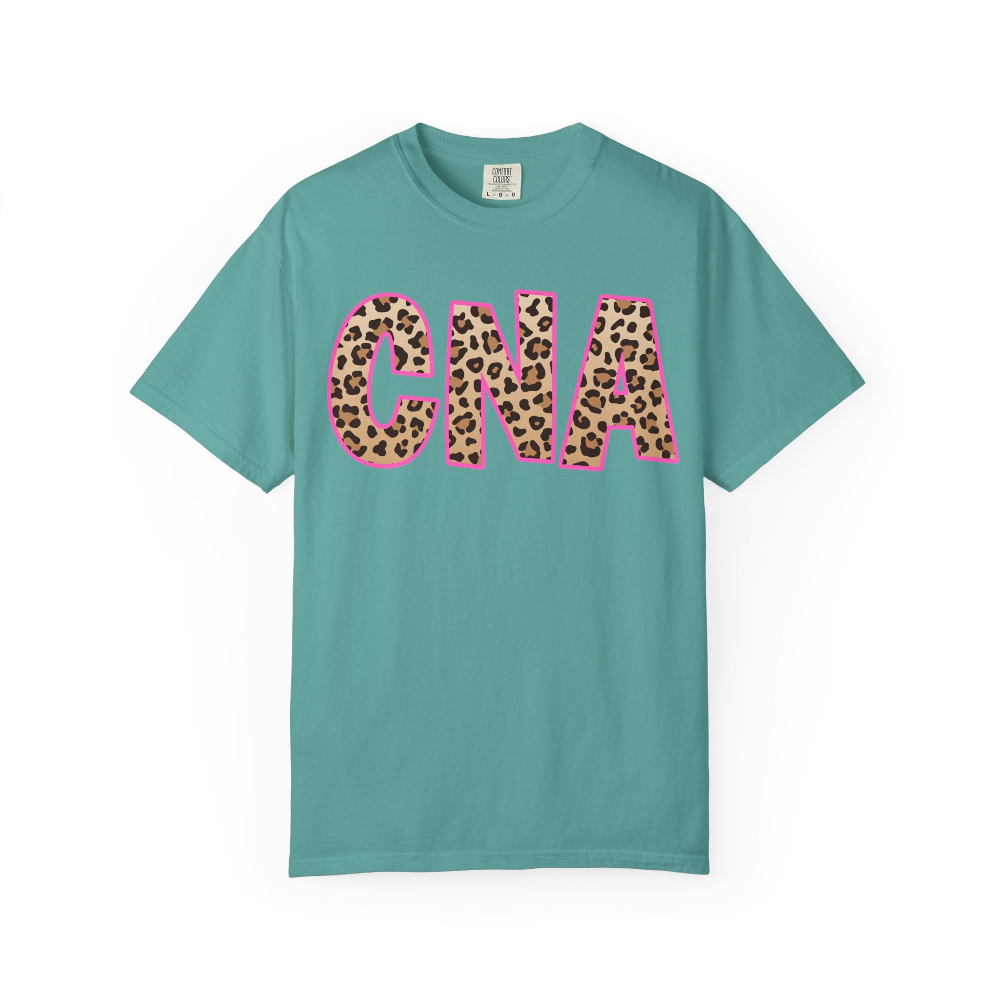 CNA Leopard Print Tee — Pink Outline Certified Nursing Assistant Shirt