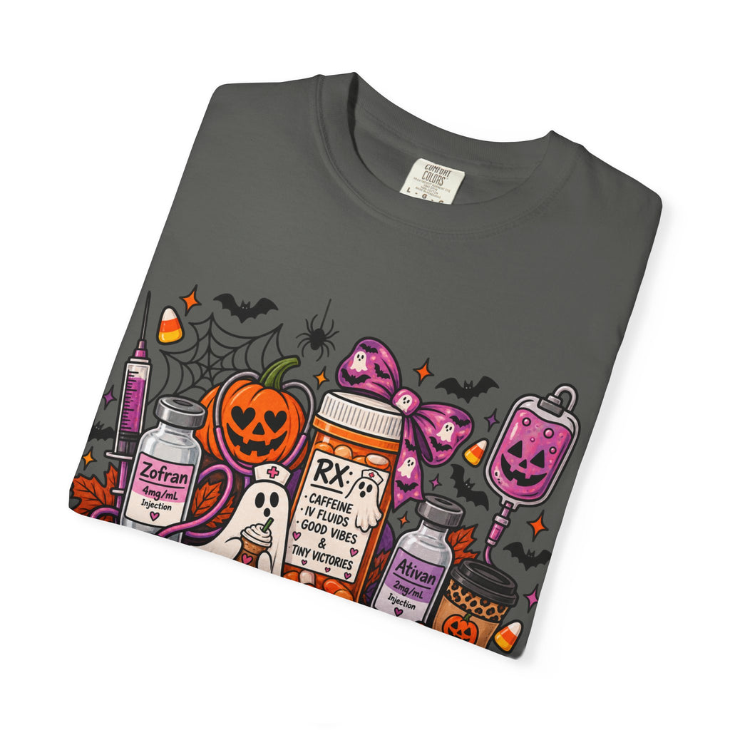 Halloween Pill Bottle T-Shirt — Candy, Pumpkins & Spooky Medicine Design