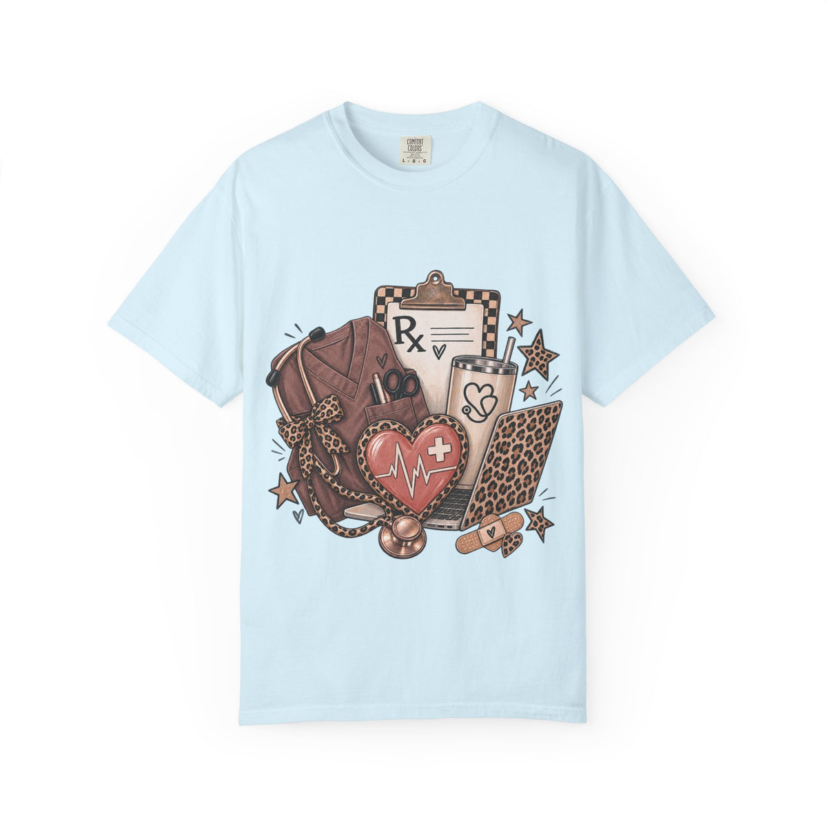Nurse Life Graphic T-Shirt — Medical Symbols, Heartbeat & Clipboard Design