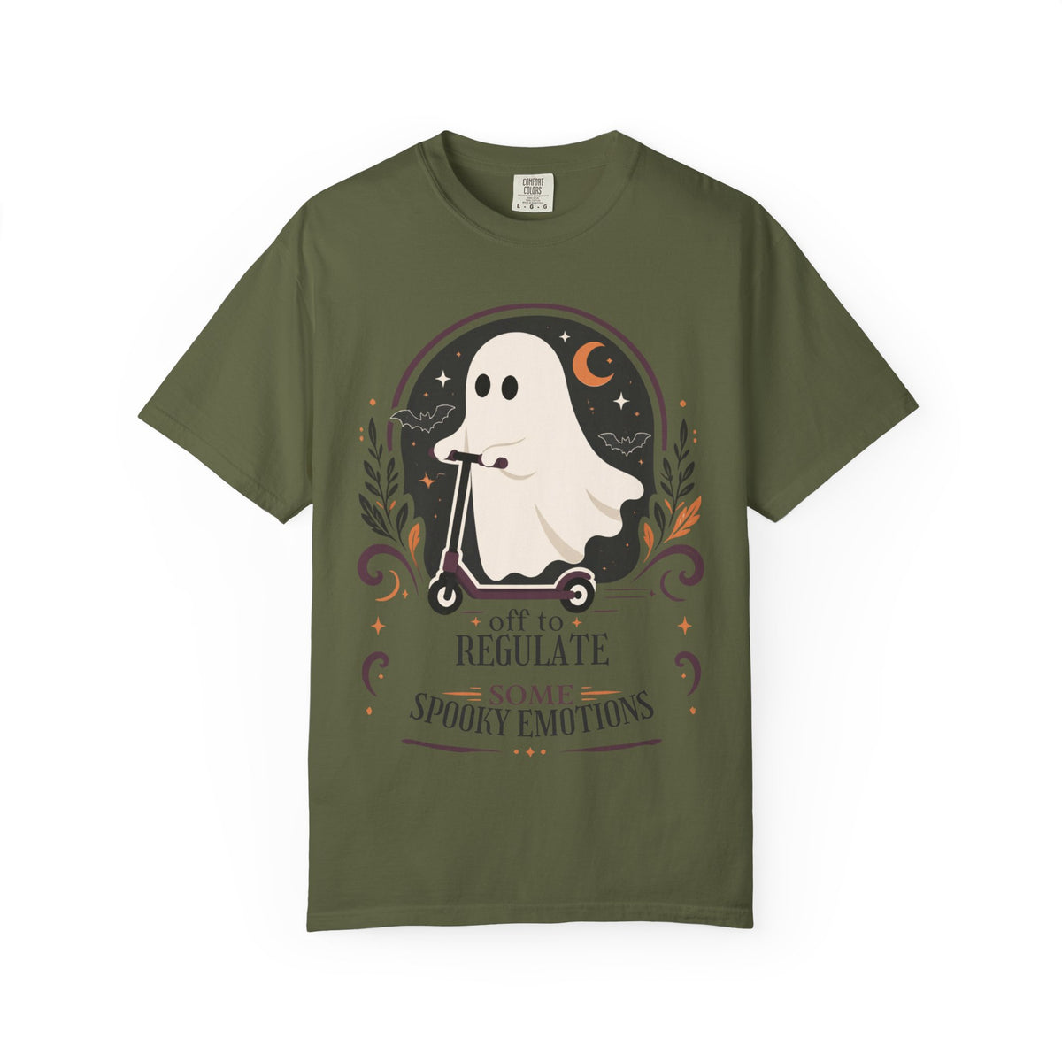 Ghost Scooter T‑Shirt — "Off to Regulate Some Spooky Emotions" Halloween Tee