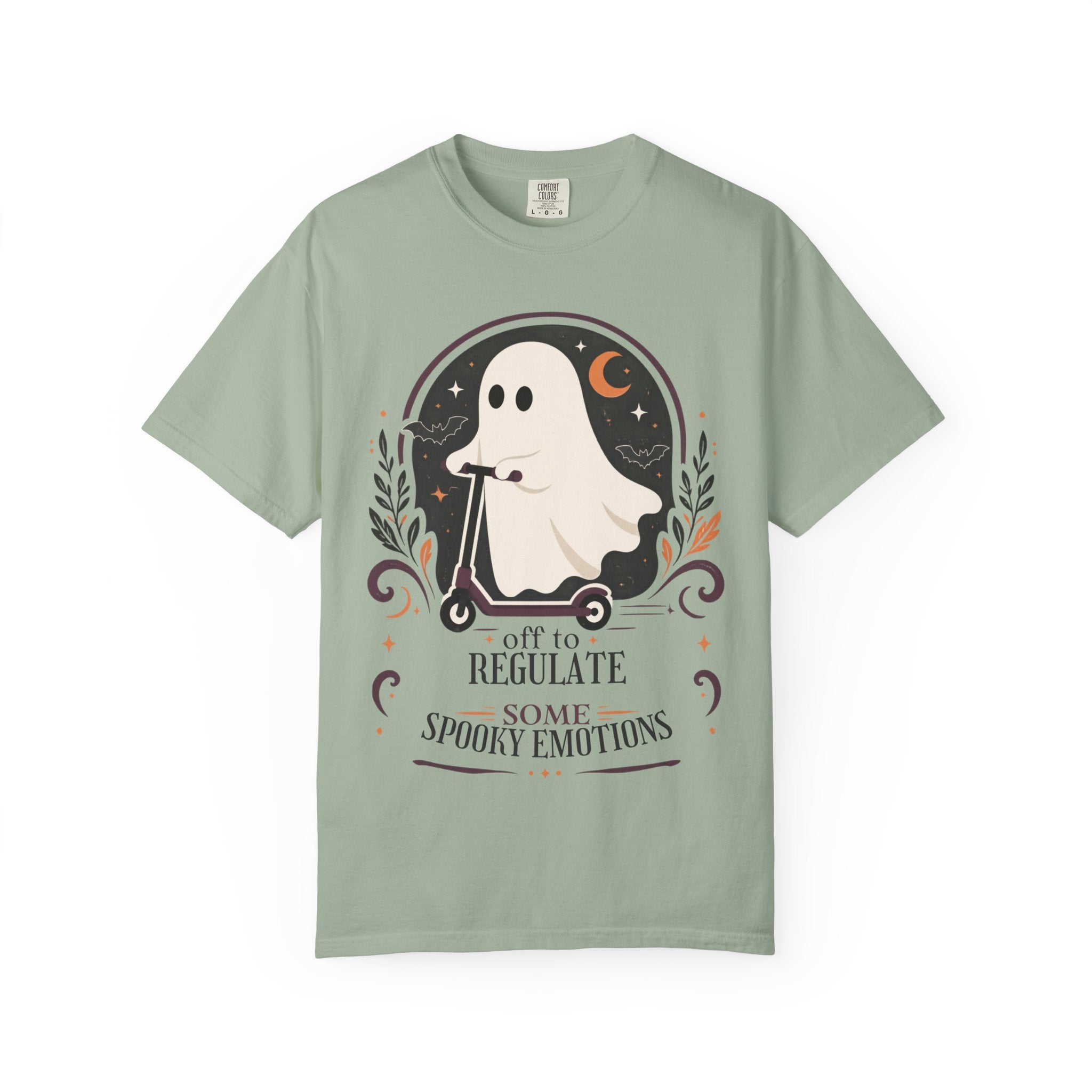 Ghost Scooter T‑Shirt — "Off to Regulate Some Spooky Emotions" Halloween Tee