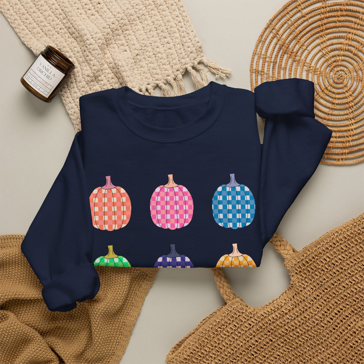 Pumpkin grid autumn Crewneck Sweatshirt