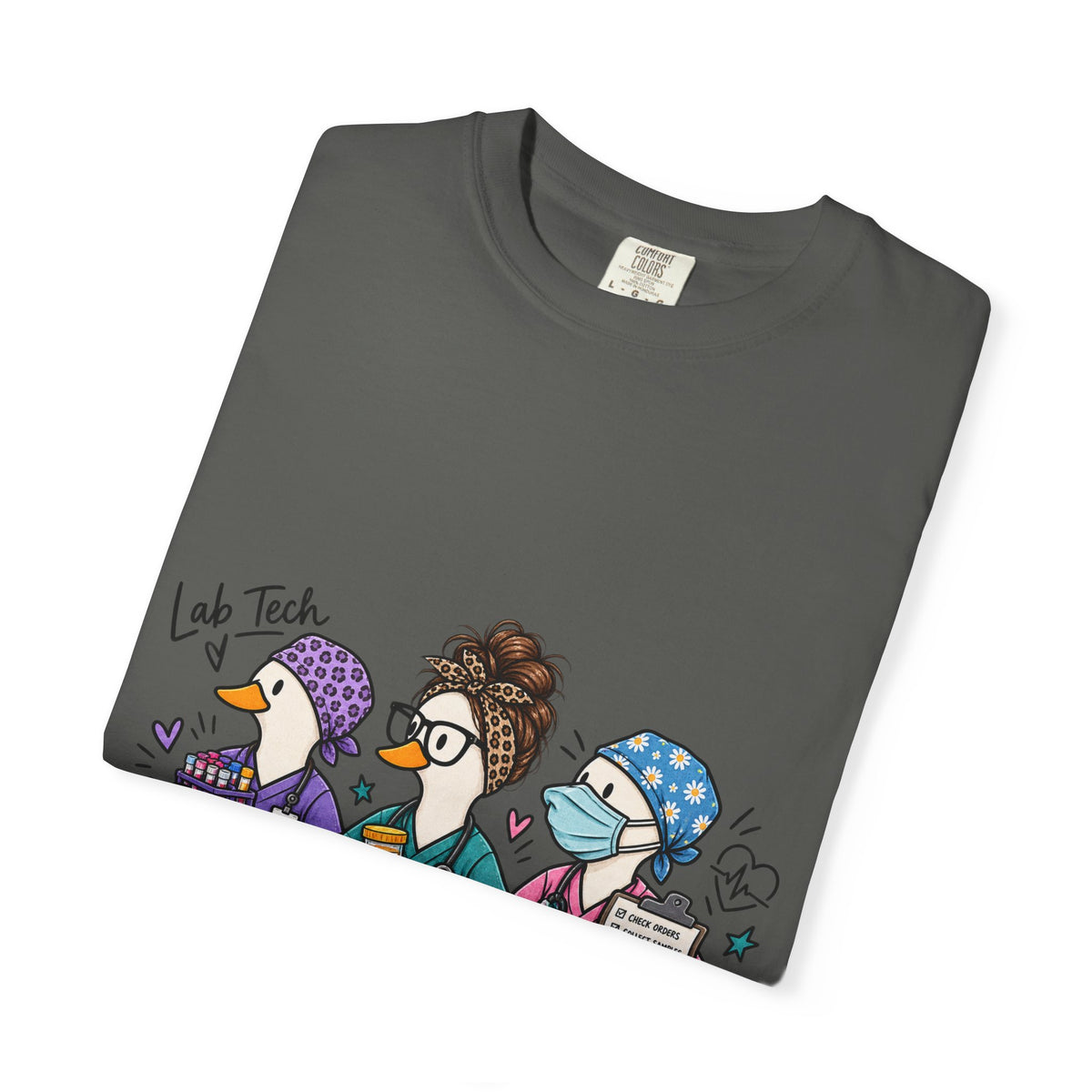 Lab Tech Team T-Shirt — Cute Cartoon Laboratory Scientist Shirt for Medical & Research Staff
