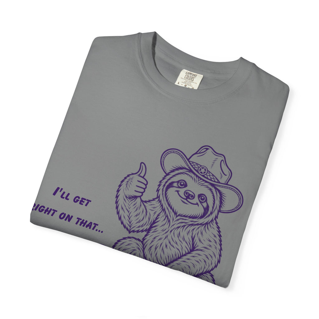 Sloth on Turtle T-Shirt – “I’ll Get Right on That” Vintage Graphic Tee