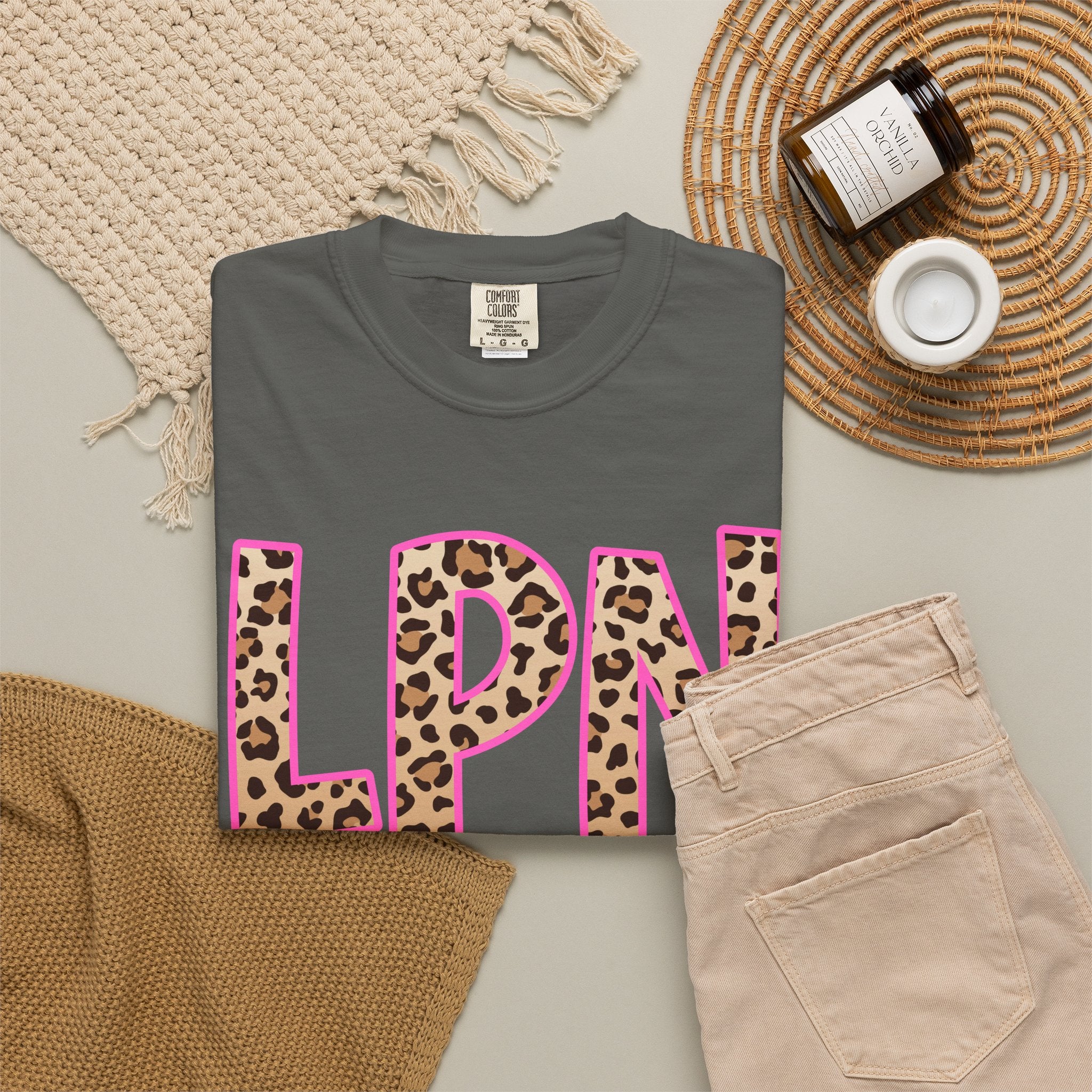 LPN Leopard Print Tee — Pink-Outlined Licensed Practical Nurse T-Shirt