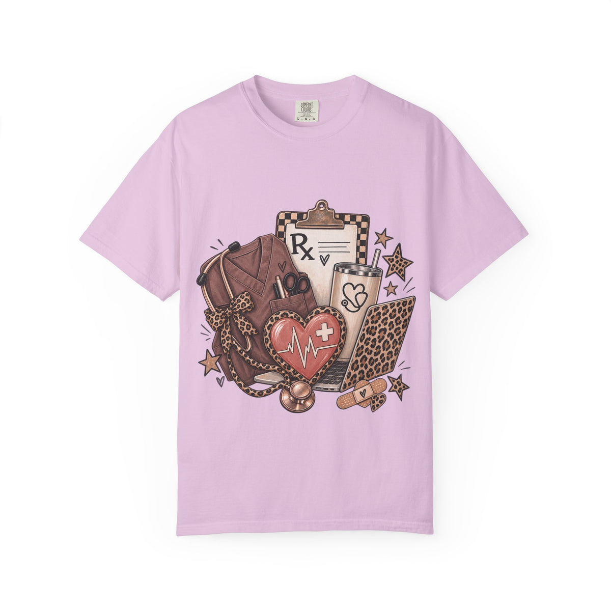 Nurse Life Graphic T-Shirt — Medical Symbols, Heartbeat & Clipboard Design