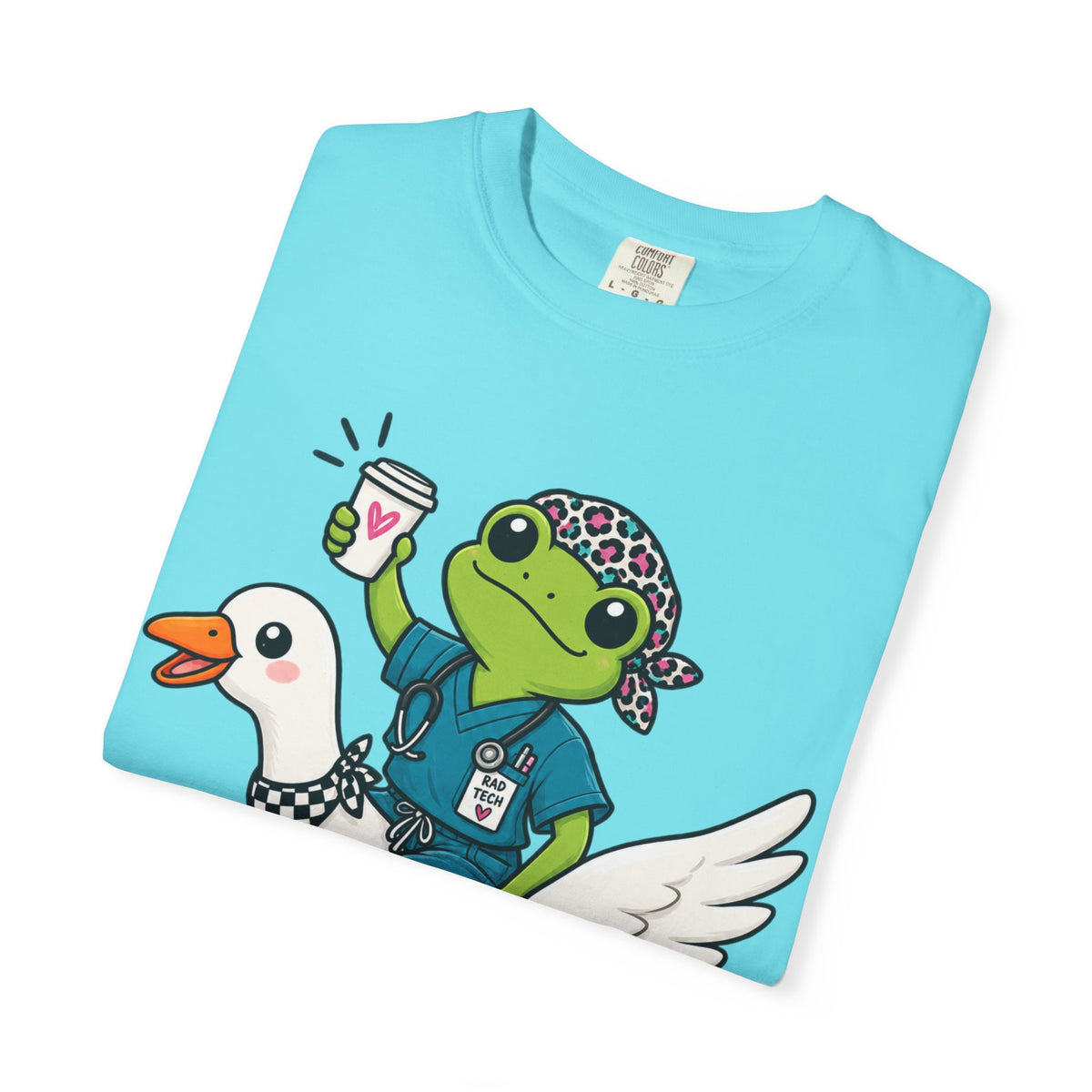 Just Winging It Nurse T-Shirt — Frog Scrub Nurse Riding Goose Graphic Tee