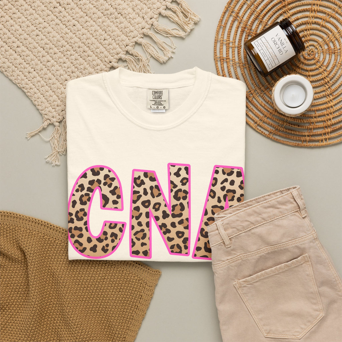 CNA Leopard Print Tee — Pink Outline Certified Nursing Assistant Shirt