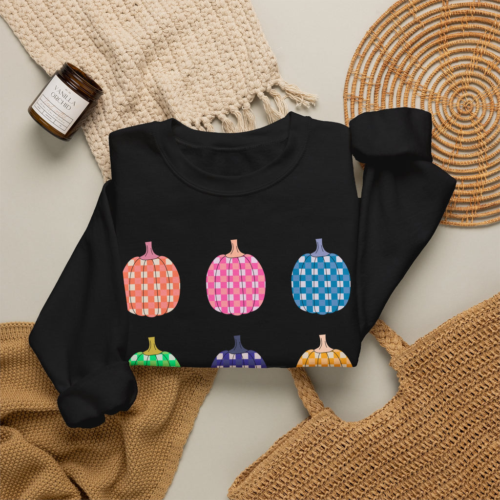 Pumpkin grid autumn Crewneck Sweatshirt