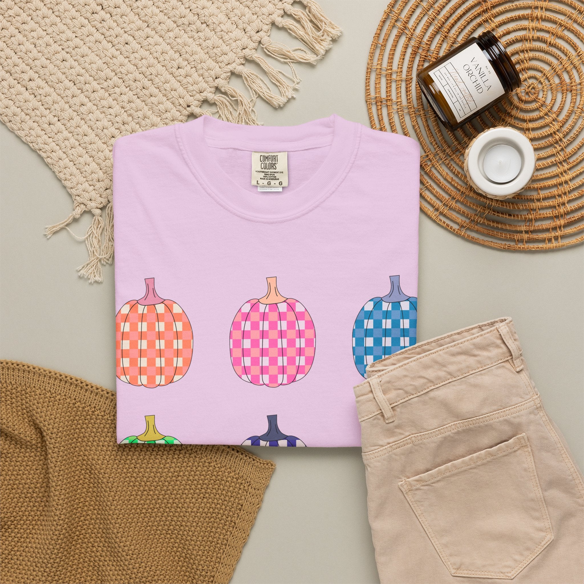 Pumpkin Grid T‑Shirt — Colorful Patterned Pumpkins Tee for Fall & Halloween