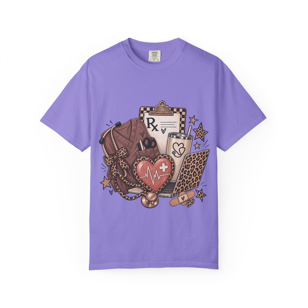 Nurse Life Graphic T-Shirt — Medical Symbols, Heartbeat & Clipboard Design