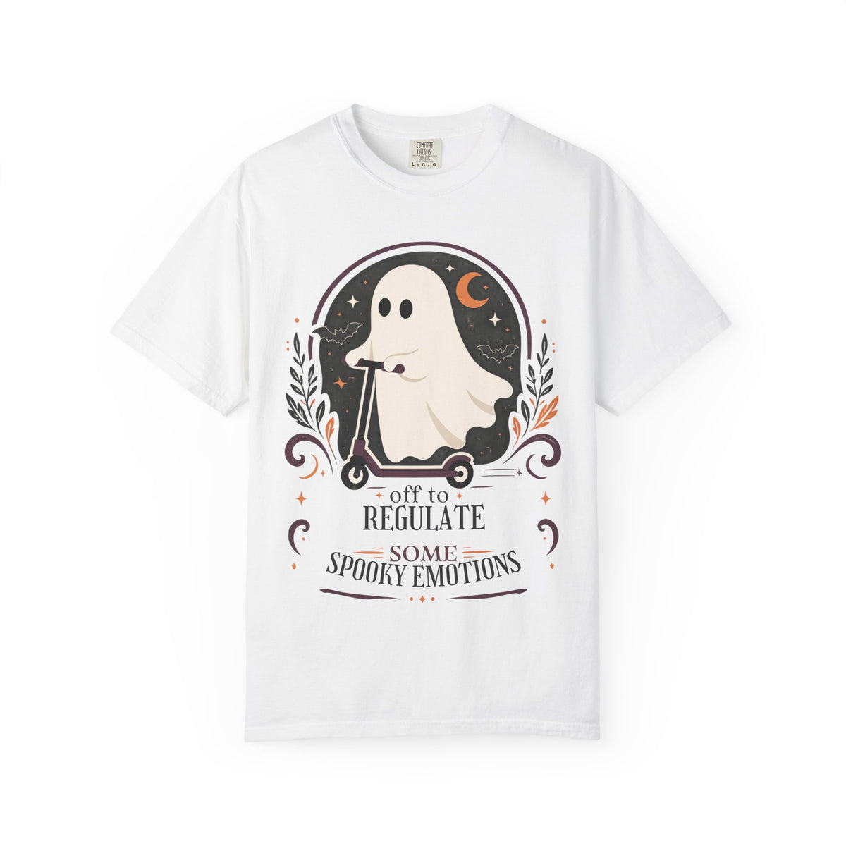 Ghost Scooter T‑Shirt — "Off to Regulate Some Spooky Emotions" Halloween Tee