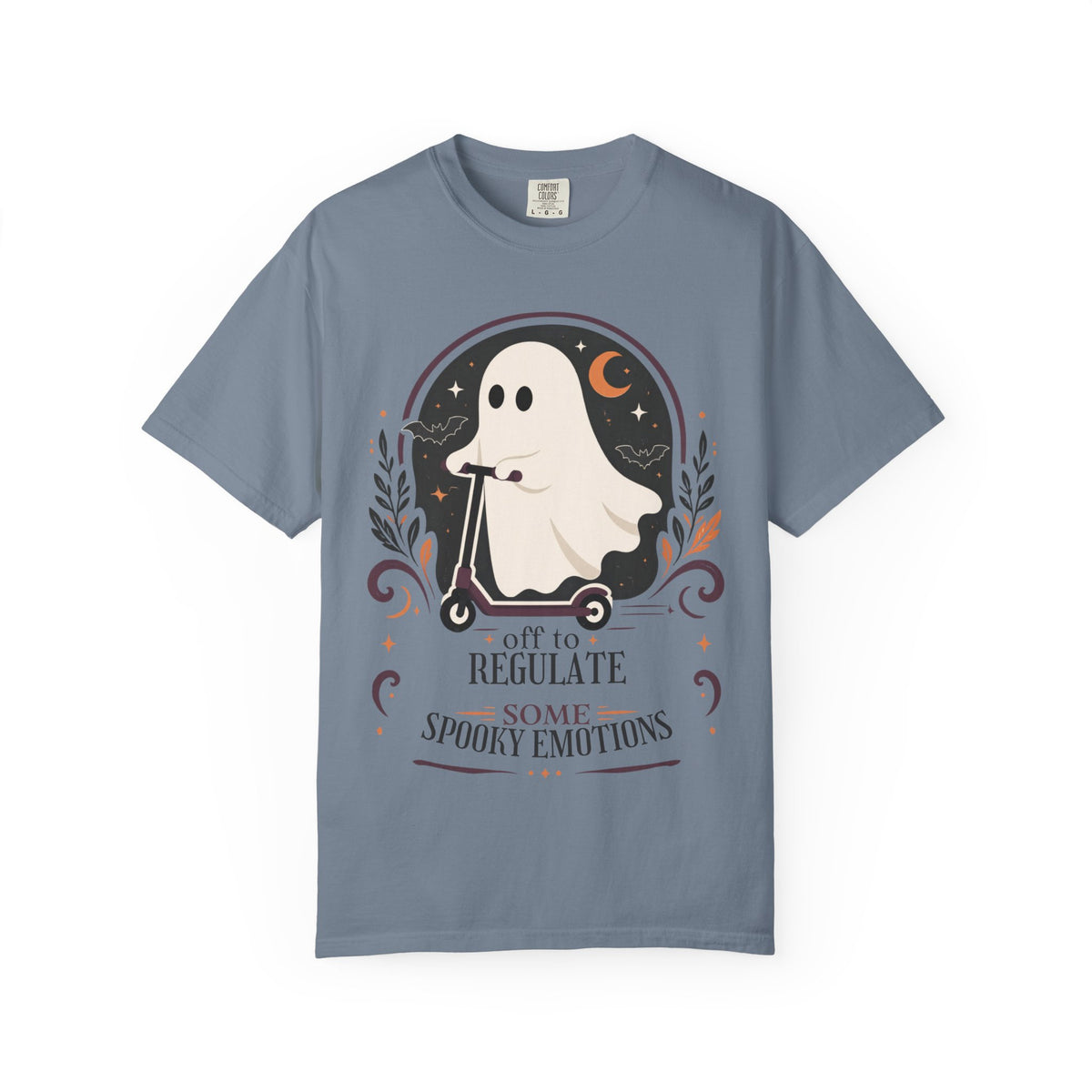 Ghost Scooter T‑Shirt — "Off to Regulate Some Spooky Emotions" Halloween Tee