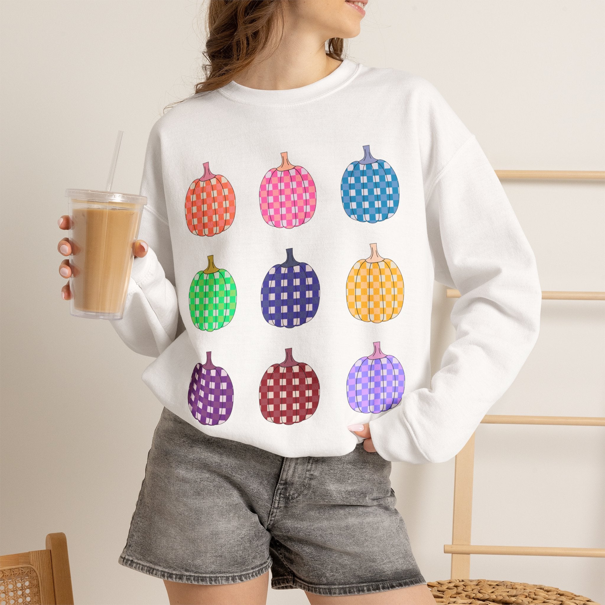 Pumpkin grid autumn Crewneck Sweatshirt