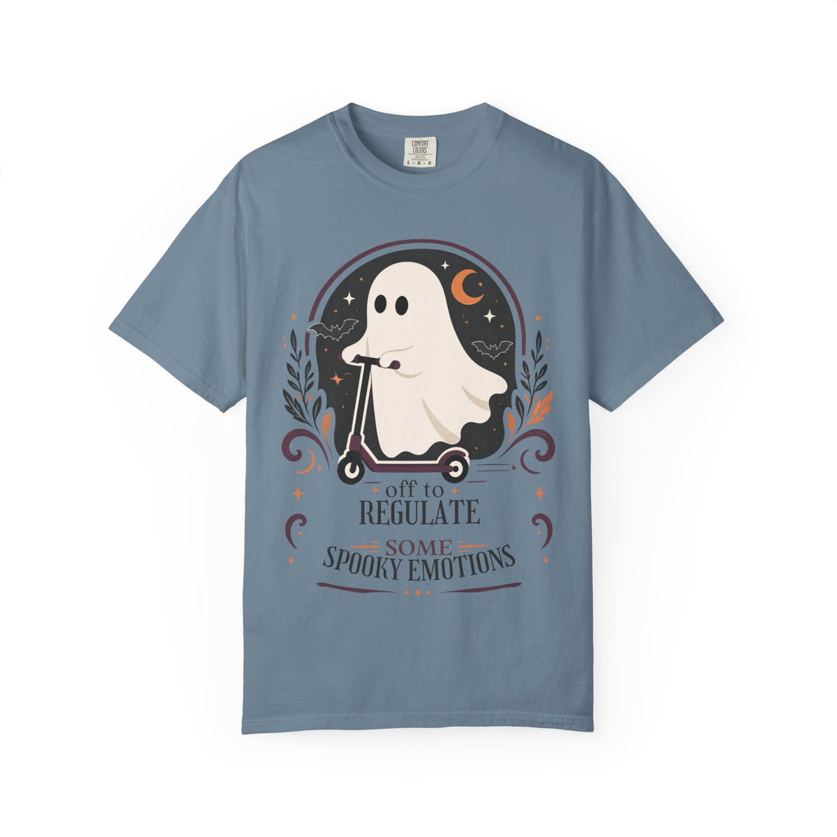 Ghost Scooter T‑Shirt — "Off to Regulate Some Spooky Emotions" Halloween Tee