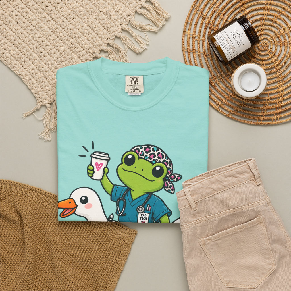 Just Winging It Nurse T-Shirt — Frog Scrub Nurse Riding Goose Graphic Tee