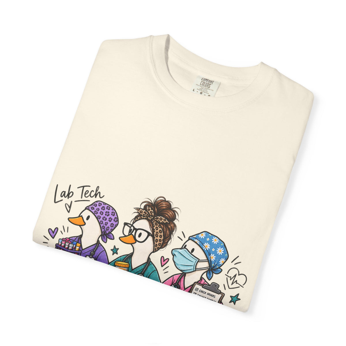 Lab Tech Team T-Shirt — Cute Cartoon Laboratory Scientist Shirt for Medical & Research Staff