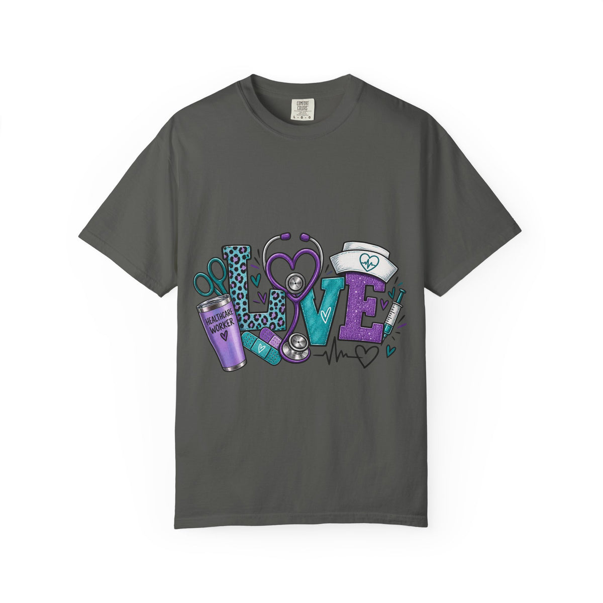 Nurse Love T-Shirt — Medical Hearts, Stethoscope & Scrubs Graphic