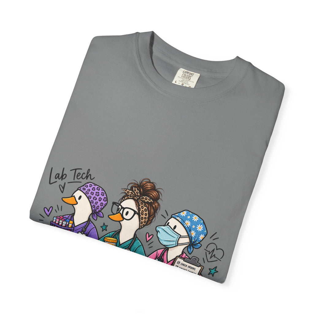 Lab Tech Team T-Shirt — Cute Cartoon Laboratory Scientist Shirt for Medical & Research Staff