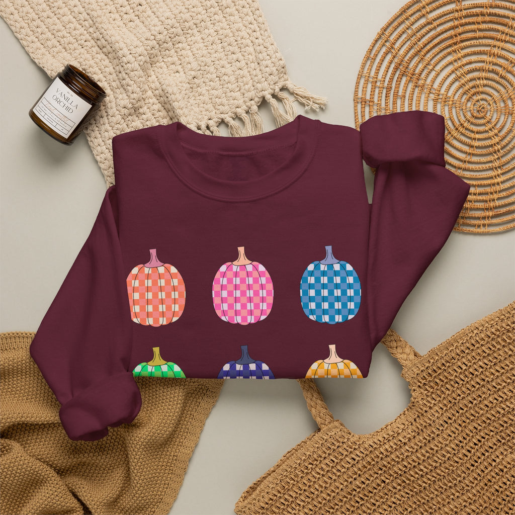 Pumpkin grid autumn Crewneck Sweatshirt