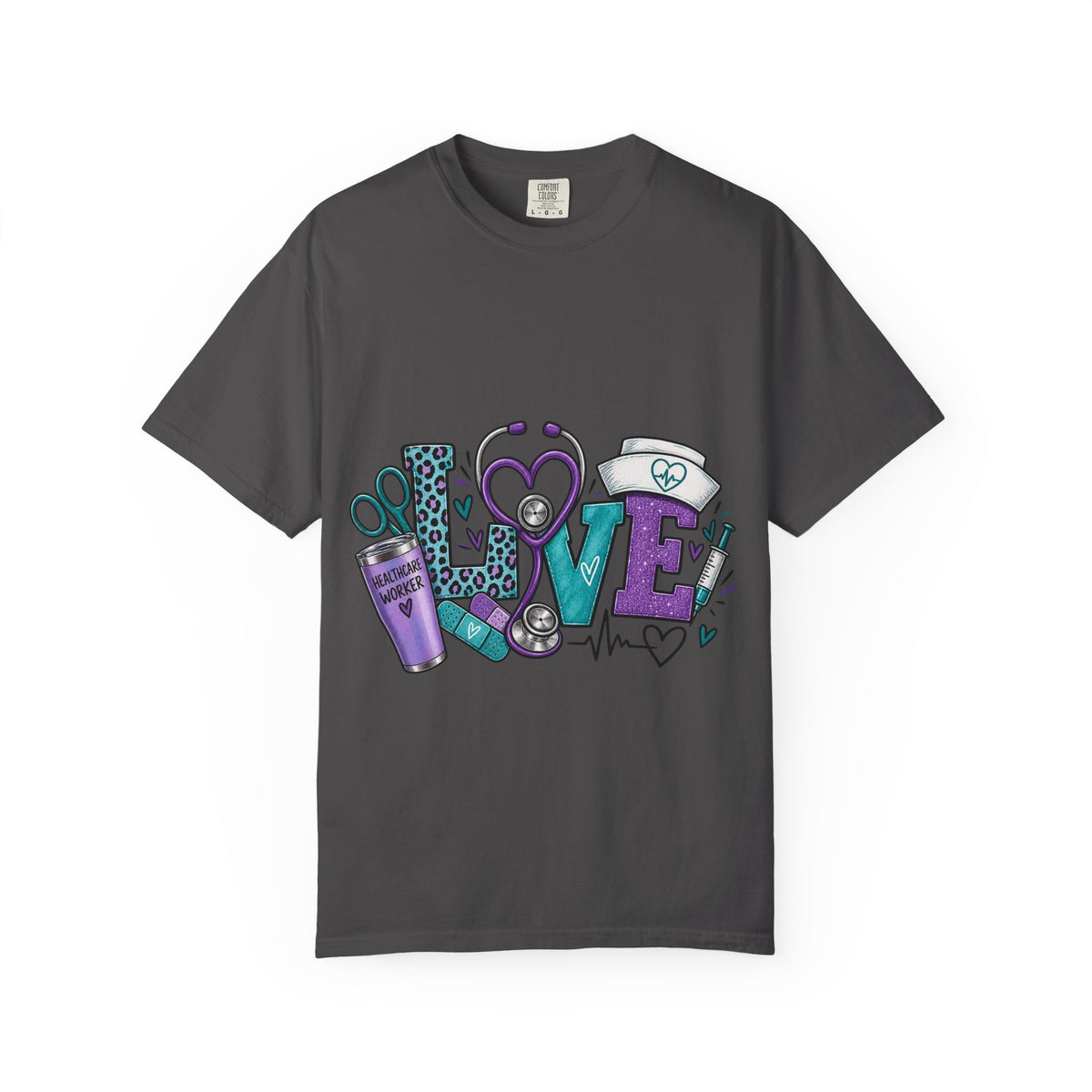 Nurse Love T-Shirt — Medical Hearts, Stethoscope & Scrubs Graphic