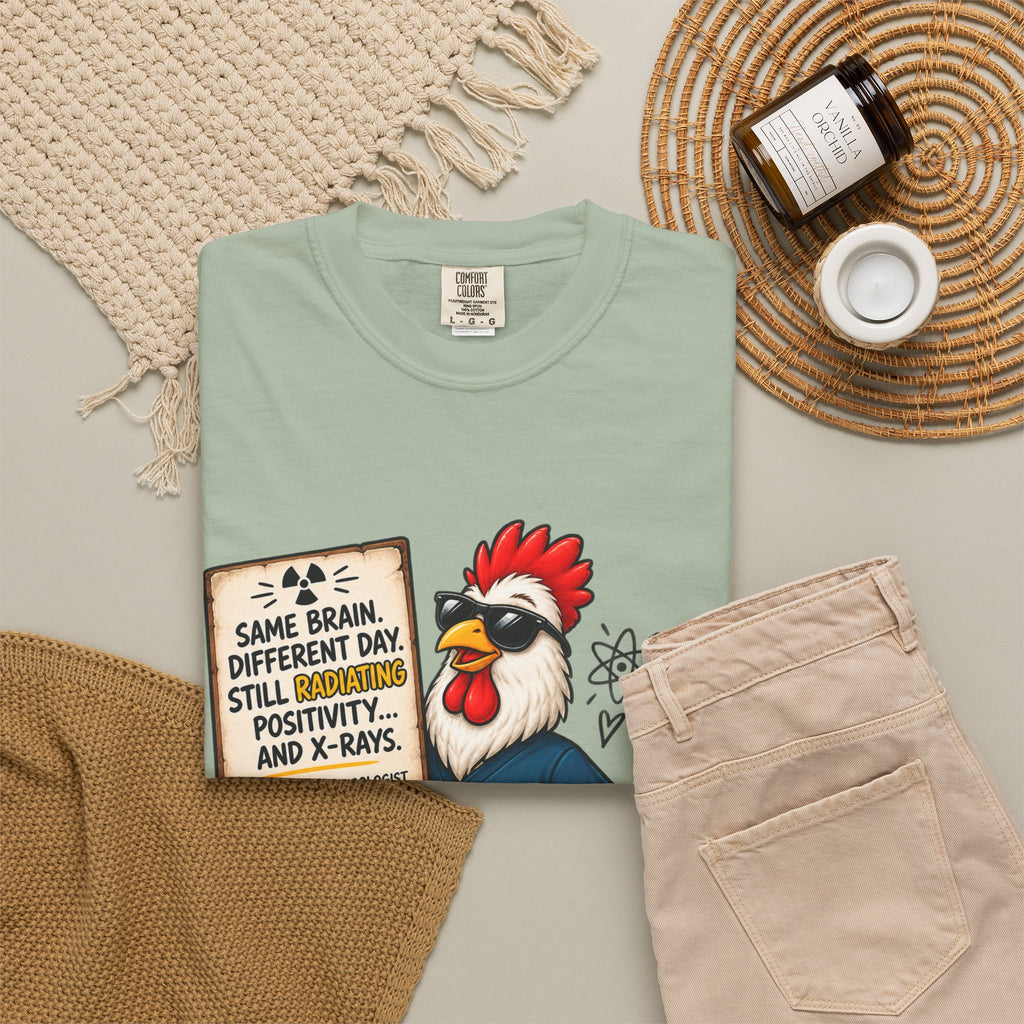Radiology Rooster T-Shirt — 'Same Brain, Different Day' Medical Tech Tee