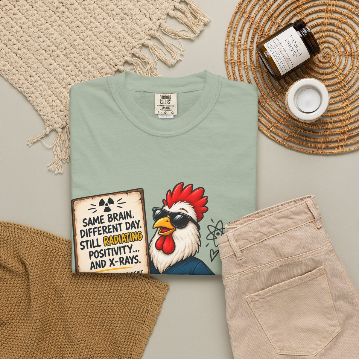 Radiology Rooster T-Shirt — 'Same Brain, Different Day' Medical Tech Tee