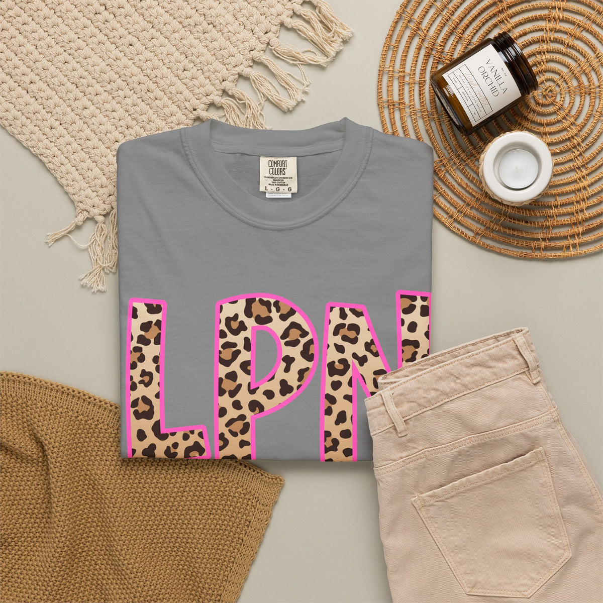 LPN Leopard Print Tee — Pink-Outlined Licensed Practical Nurse T-Shirt
